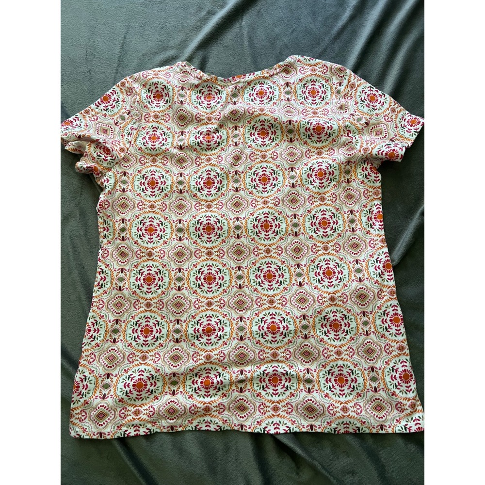 Croft & Barrow Classic Tee Womens Medium Pink Orange Medallion Print Cotton Top - Picture 6 of 6